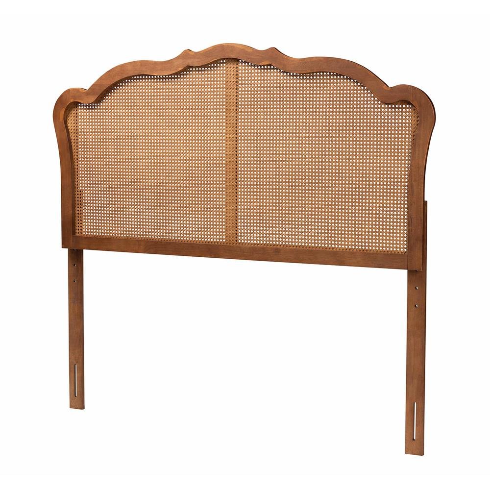 Traditional Ash Walnut Finished Wood Queen Size Headboard with Rattan