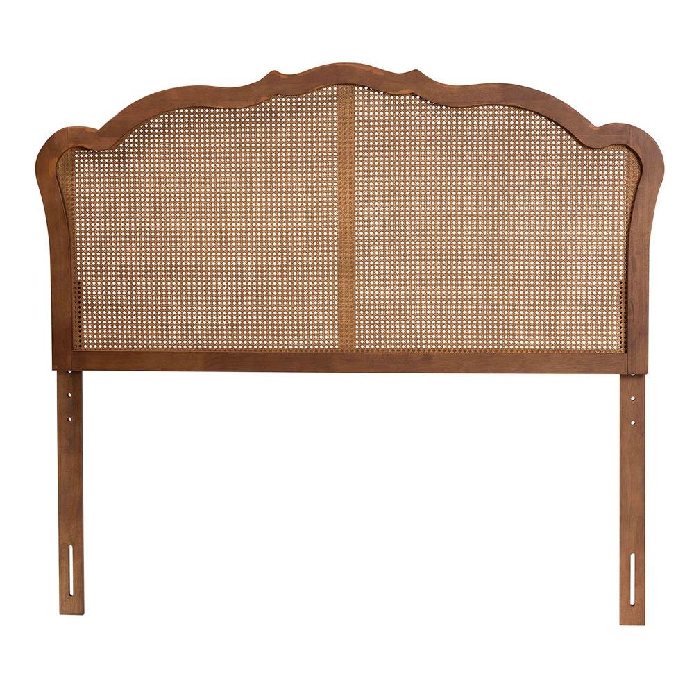 Traditional Ash Walnut Finished Wood Queen Size Headboard with Rattan