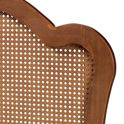 Traditional Ash Walnut Finished Wood Queen Size Headboard with Rattan