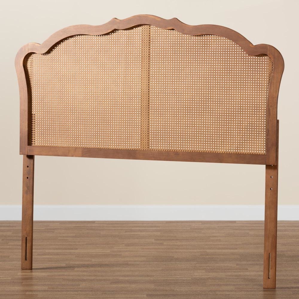 Traditional Ash Walnut Finished Wood Queen Size Headboard with Rattan