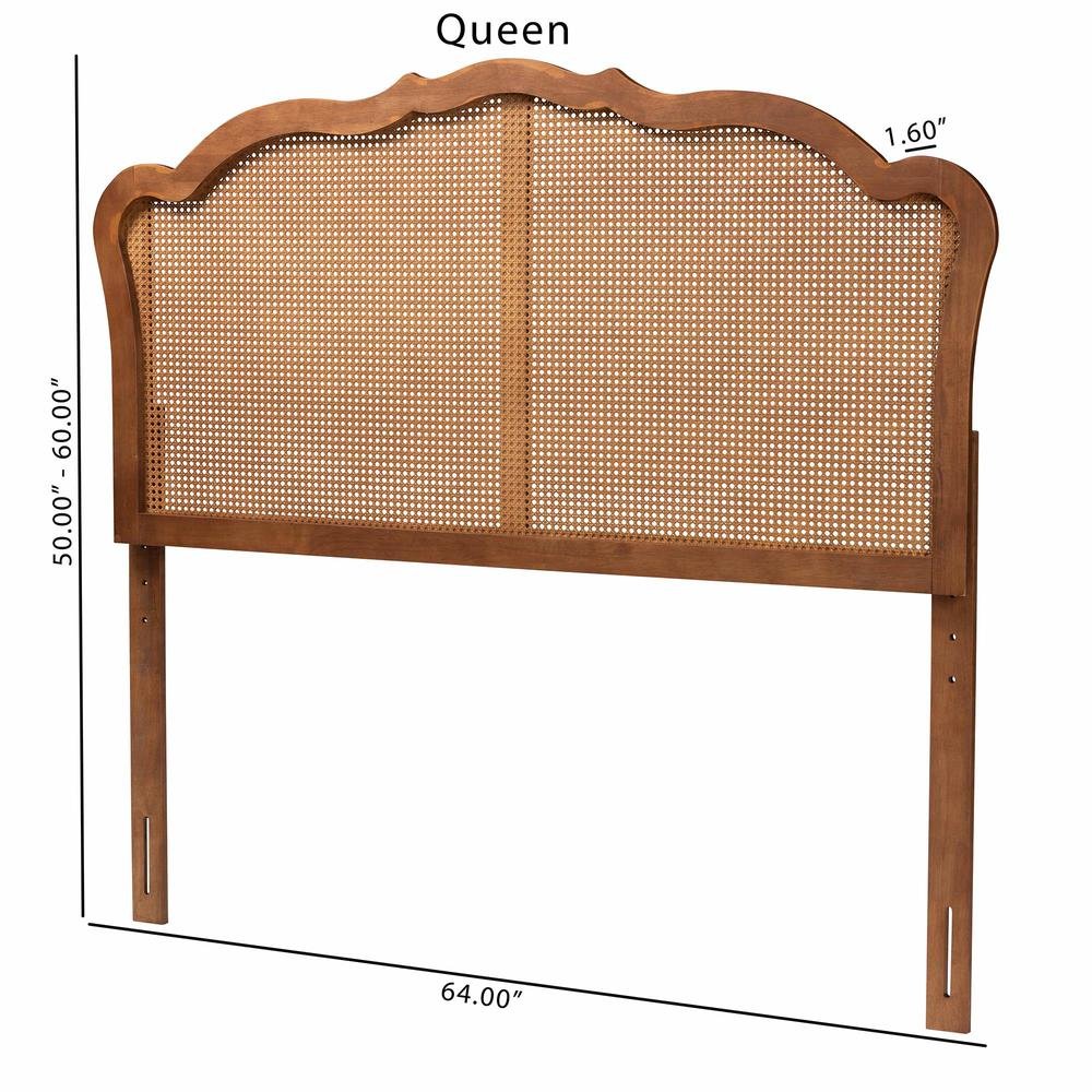 Traditional Ash Walnut Finished Wood Queen Size Headboard with Rattan