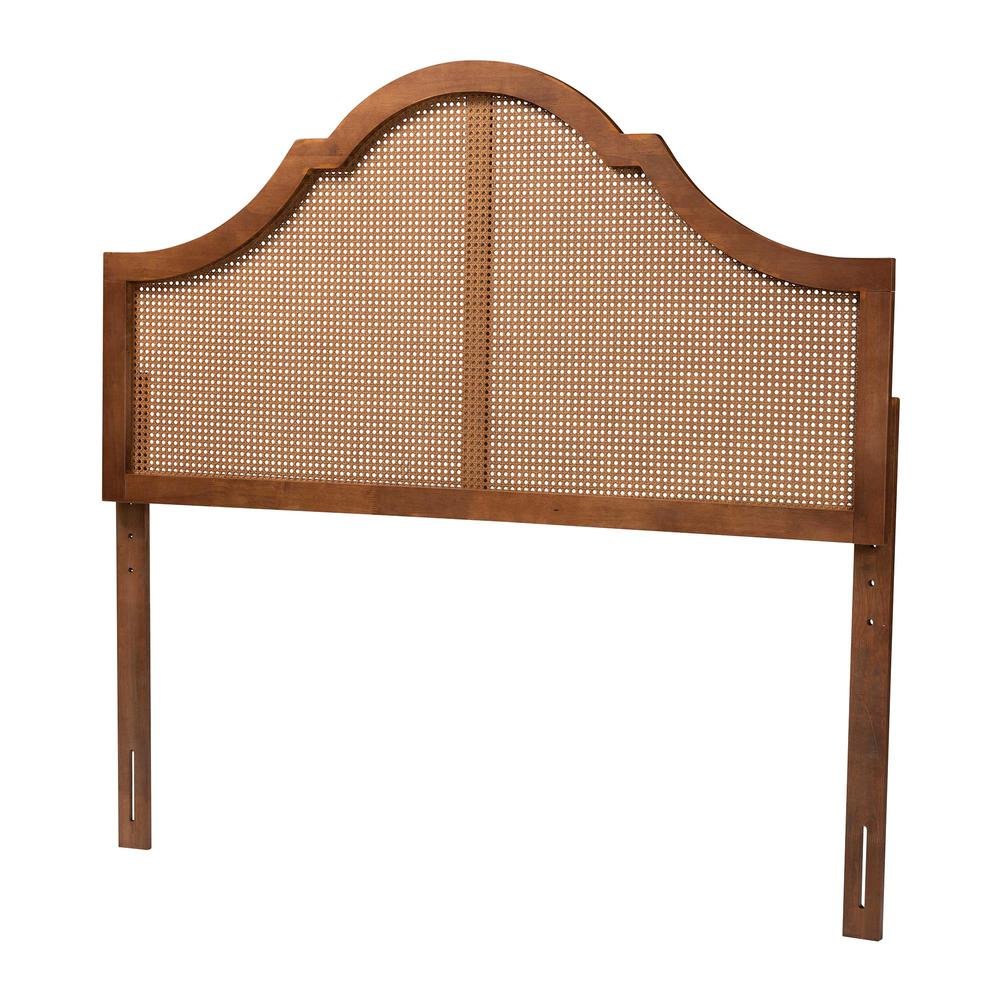 Traditional Ash Walnut Finished Wood Queen Size Headboard with Rattan