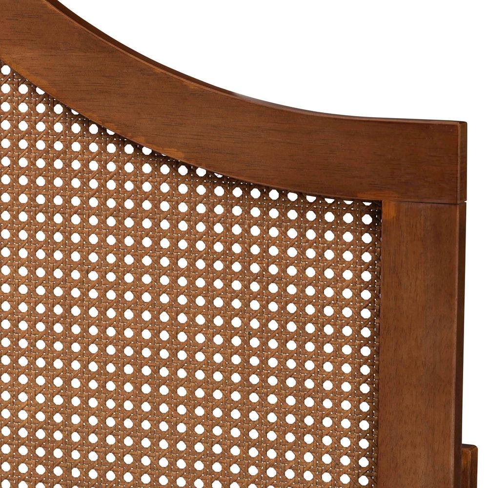 Traditional Ash Walnut Finished Wood Queen Size Headboard with Rattan