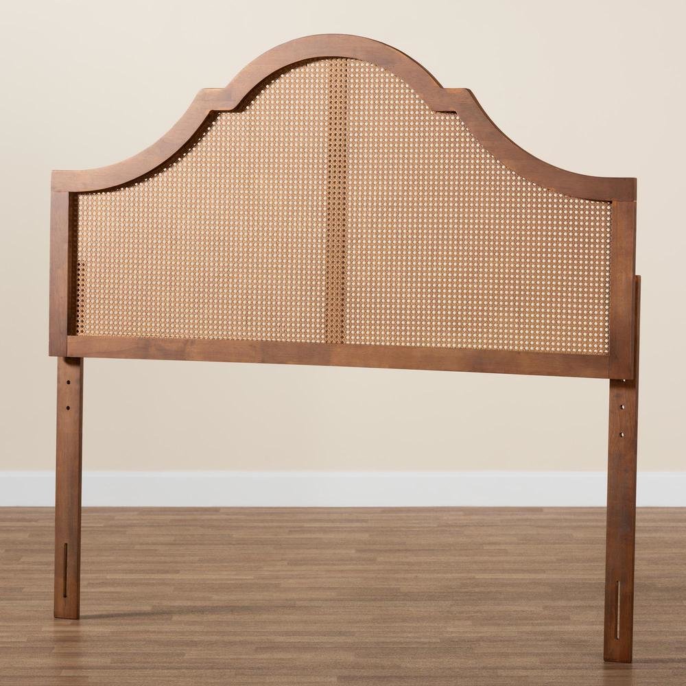 Traditional Ash Walnut Finished Wood Queen Size Headboard with Rattan
