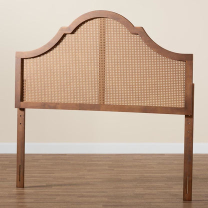 Traditional Ash Walnut Finished Wood Queen Size Headboard with Rattan