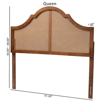 Traditional Ash Walnut Finished Wood Queen Size Headboard with Rattan