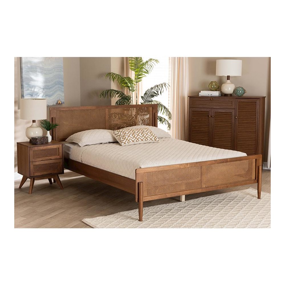 Gardwin Mid-Century Modern Ash Walnut Finished Wood King Size Platform Bed
