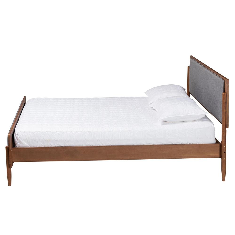 Grey Fabric and Ash Walnut Finished Wood King Size Platform Bed