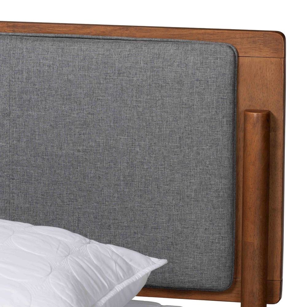 Grey Fabric and Ash Walnut Finished Wood King Size Platform Bed