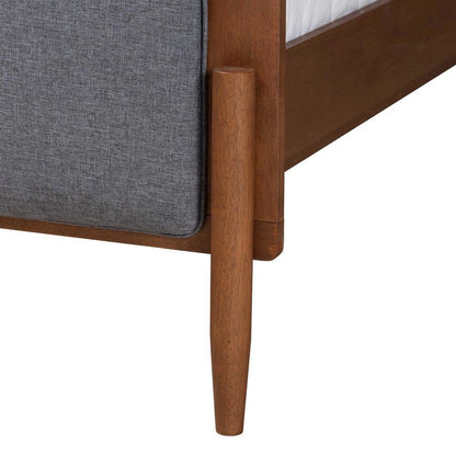 Grey Fabric and Ash Walnut Finished Wood King Size Platform Bed