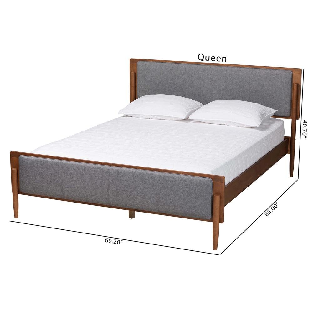 Grey Fabric and Ash Walnut Finished Wood King Size Platform Bed