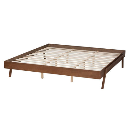 Sarita Mid-Century Modern Ash Walnut Finished Wood King Size Bed Frame