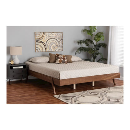 Sarita Mid-Century Modern Ash Walnut Finished Wood King Size Bed Frame