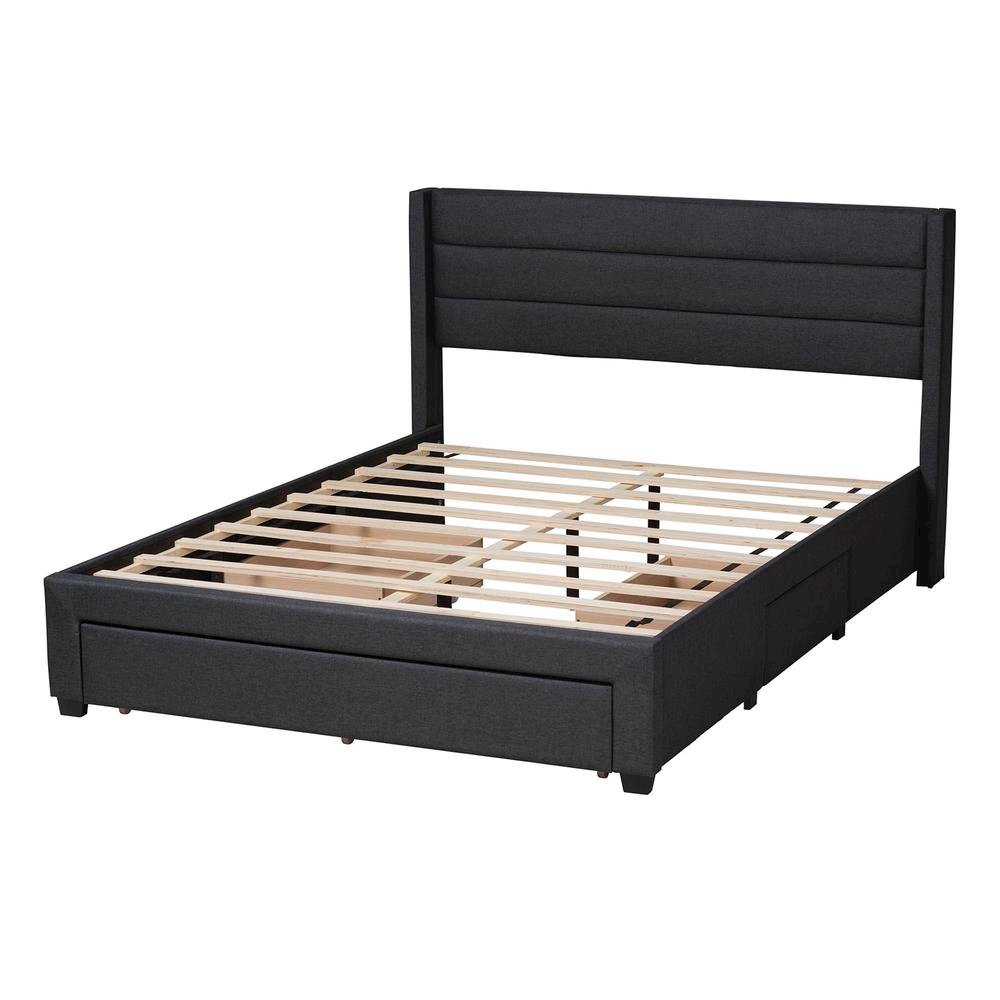 Dark Brown Finished Wood Queen Size 3-Drawer Storage Platform Bed