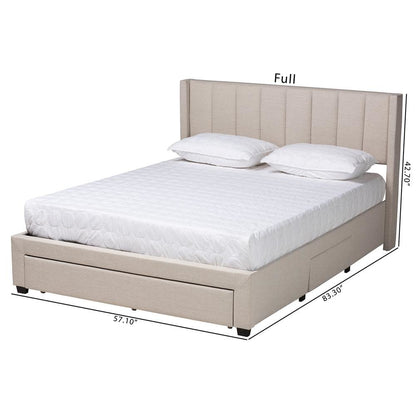 Transitional Beige Fabric Queen Size 3-Drawer Storage Platform Bed