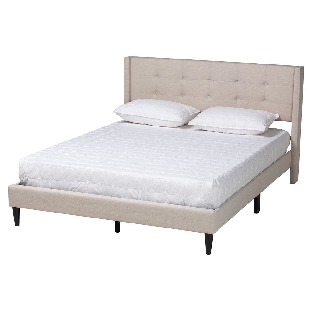Transitional Beige Fabric Upholstered Queen Size Platform Bed