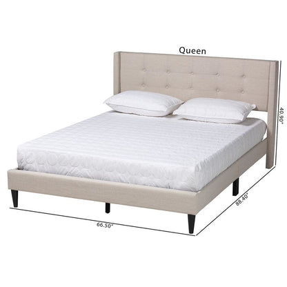 Transitional Beige Fabric Upholstered Queen Size Platform Bed