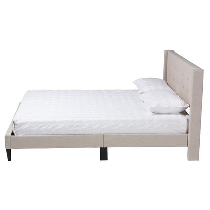Transitional Beige Fabric Upholstered Queen Size Platform Bed
