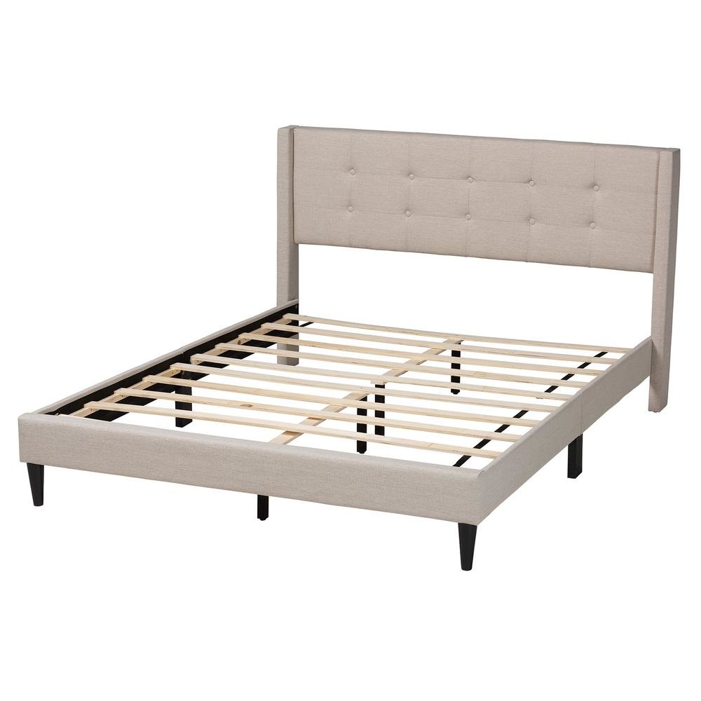 Transitional Beige Fabric Upholstered Queen Size Platform Bed