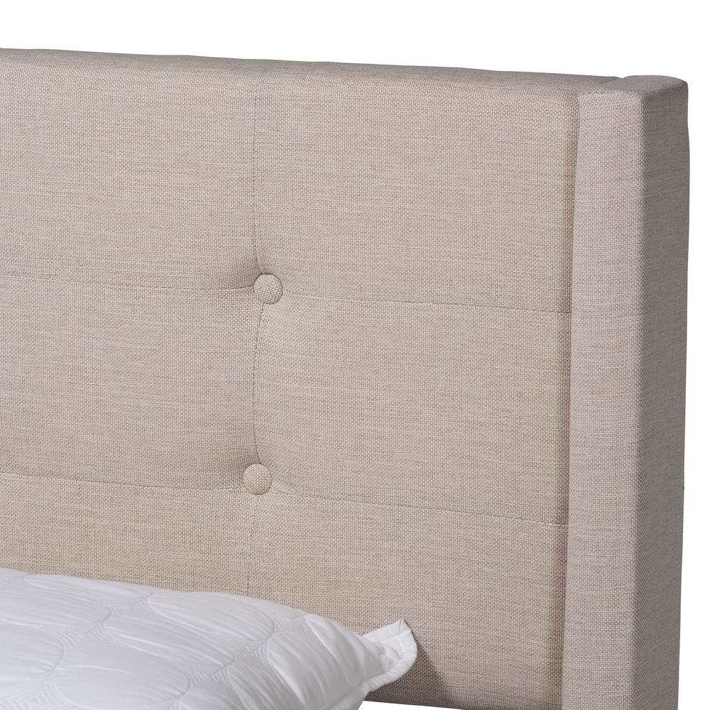 Transitional Beige Fabric Upholstered Queen Size Platform Bed