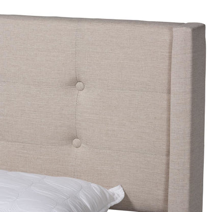 Transitional Beige Fabric Upholstered Queen Size Platform Bed