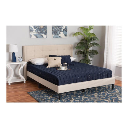 Transitional Beige Fabric Upholstered Queen Size Platform Bed