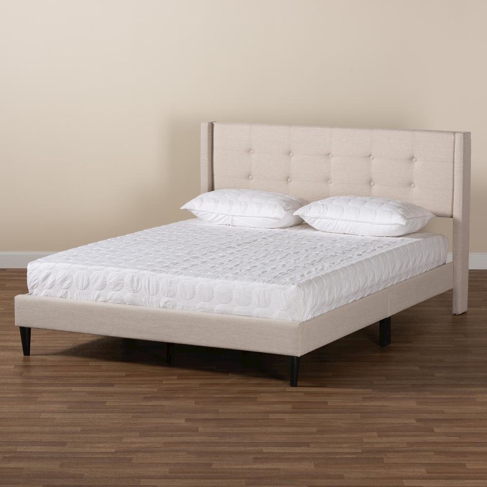 Transitional Beige Fabric Upholstered Queen Size Platform Bed