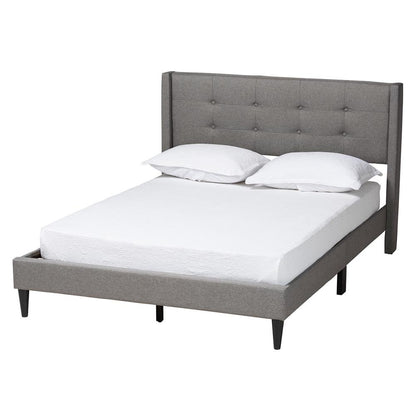 Transitional Grey Fabric Upholstered Queen Size Platform Bed