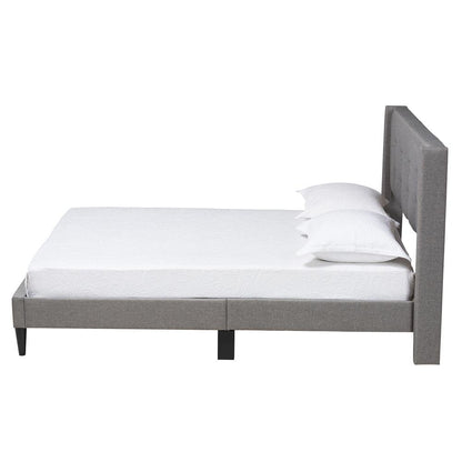 Transitional Grey Fabric Upholstered Queen Size Platform Bed