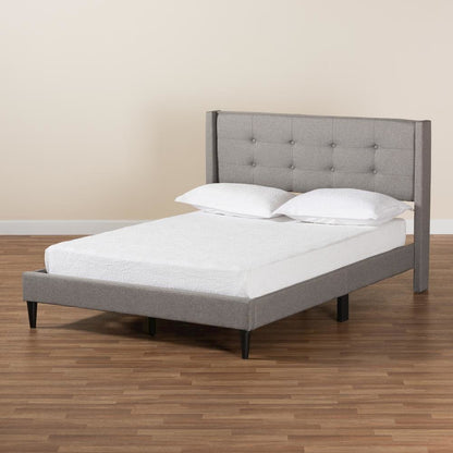 Transitional Grey Fabric Upholstered Queen Size Platform Bed