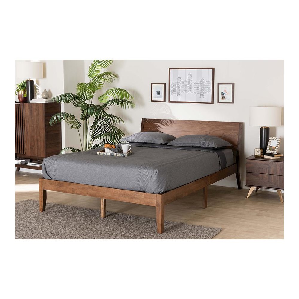 Salvatore Mid-Century Modern Walnut Brown Finished Wood King Size Platform Bed