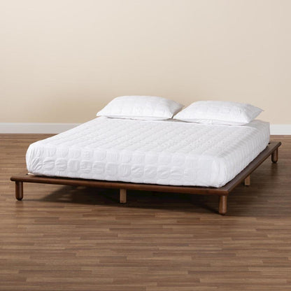 Alivia Mid-Century Modern Walnut Brown Finished Wood Queen Size Bed Frame