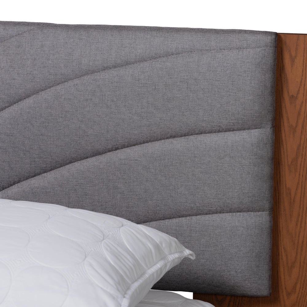 Walnut Brown Wood King Size Platform Bed With Floating Side Table