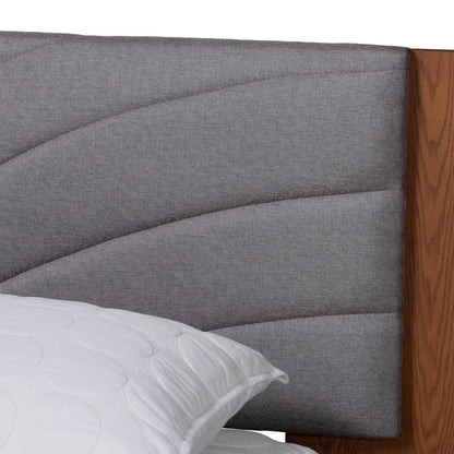 Walnut Brown Wood King Size Platform Bed With Floating Side Table