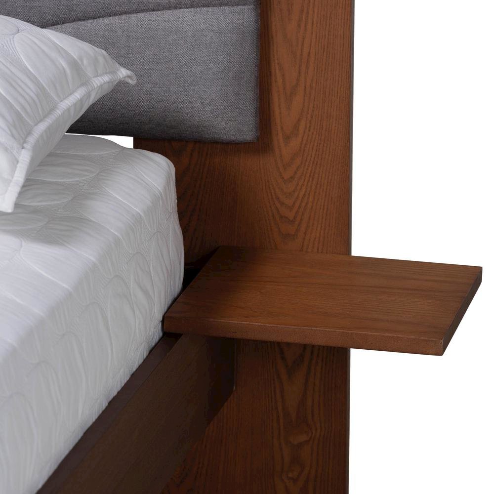 Walnut Brown Wood King Size Platform Bed With Floating Side Table