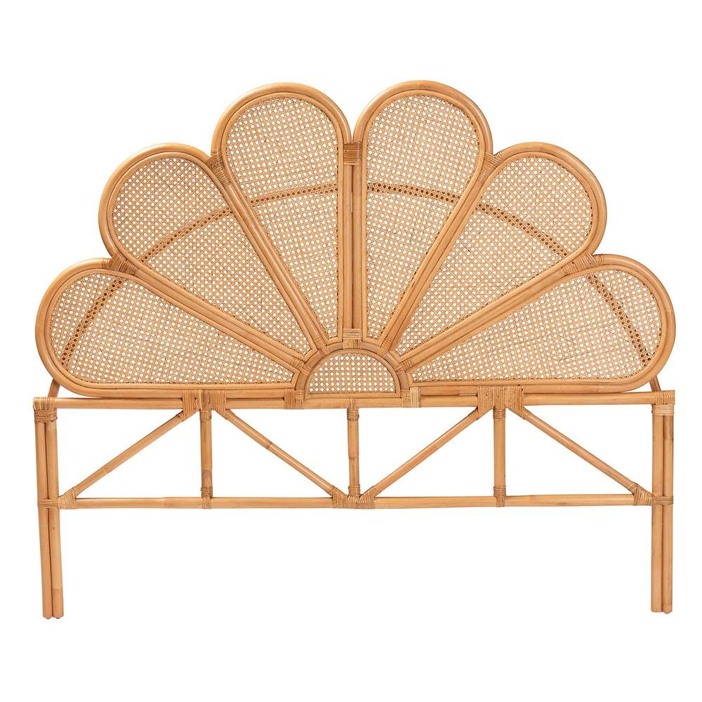 Flower Modern Bohemian Honey Rattan Queen Size Standalone Headboard