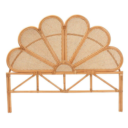 Flower Modern Bohemian Honey Rattan Queen Size Standalone Headboard