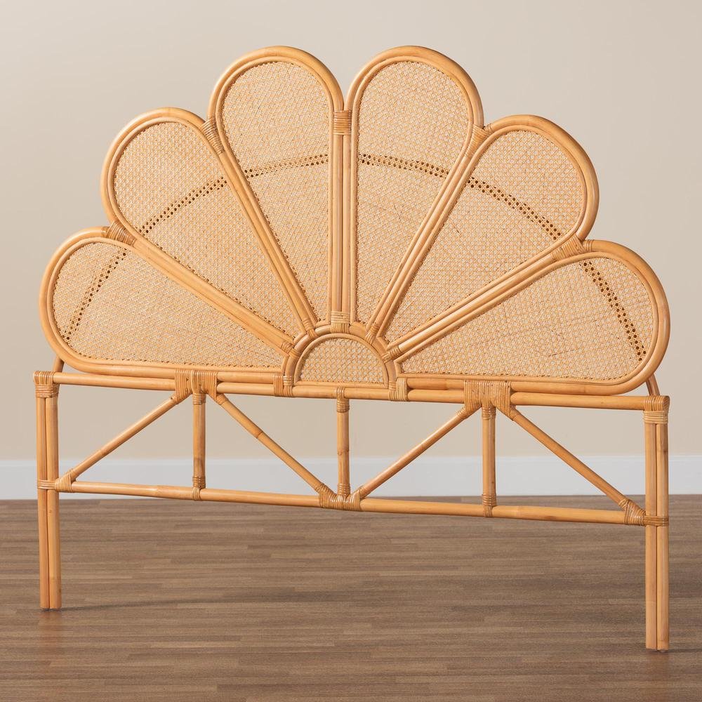 Flower Modern Bohemian Honey Rattan Queen Size Standalone Headboard