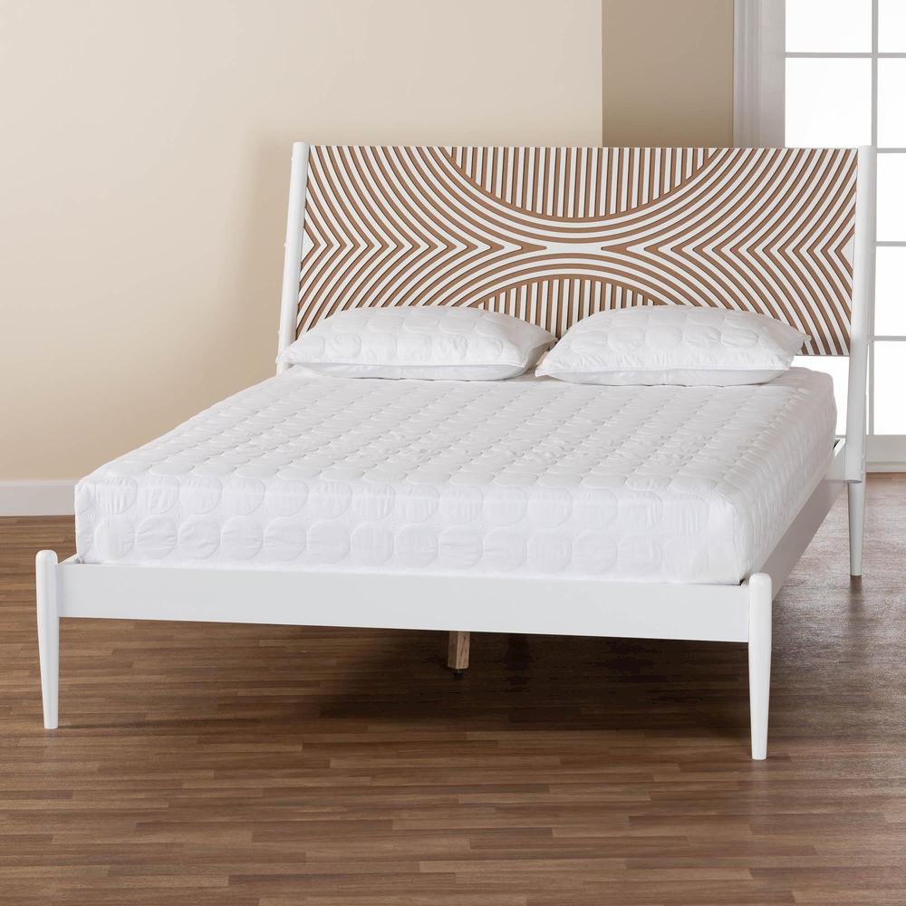 Louetta Coastal White King Size Platform Bed with Carved Contrasting Headboard