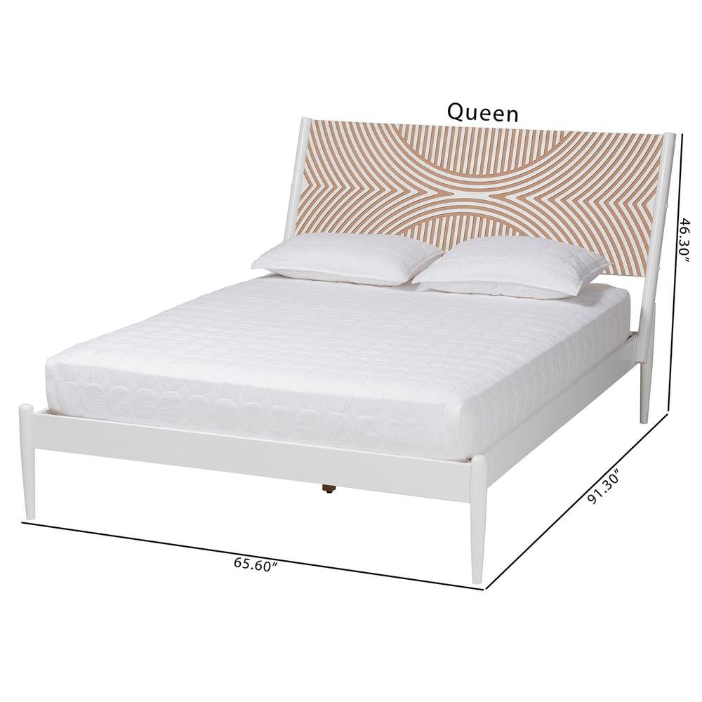 Louetta Coastal White King Size Platform Bed with Carved Contrasting Headboard