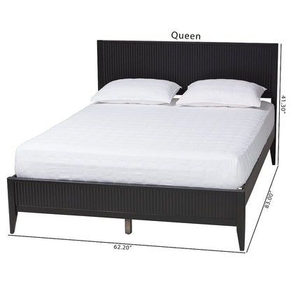 Primrose Mid-Century Black Fluted Wood King Size Platform Bed