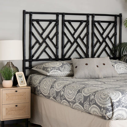 Karavo Bohemian Black Natural Rattan Queen Size Standalone Headboard