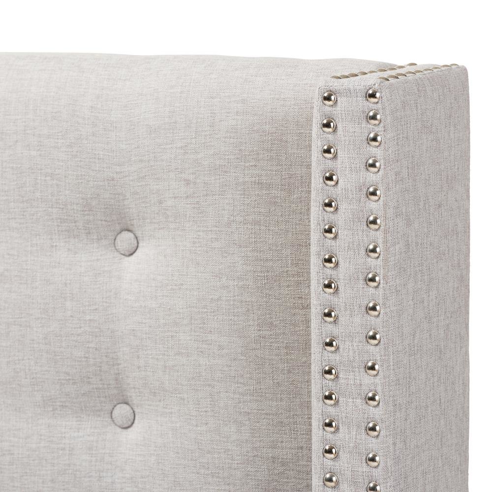 Greyish Beige Fabric Button-Tufted Nail head King Size Winged Headboard