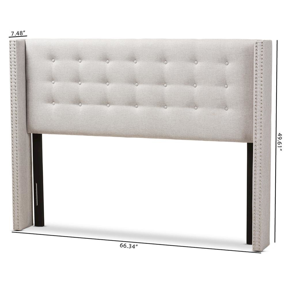 Greyish Beige Fabric Button-Tufted Nail head King Size Winged Headboard