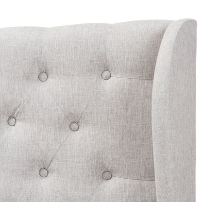 Greyish Beige Fabric Button-Tufted King Size Winged Headboard