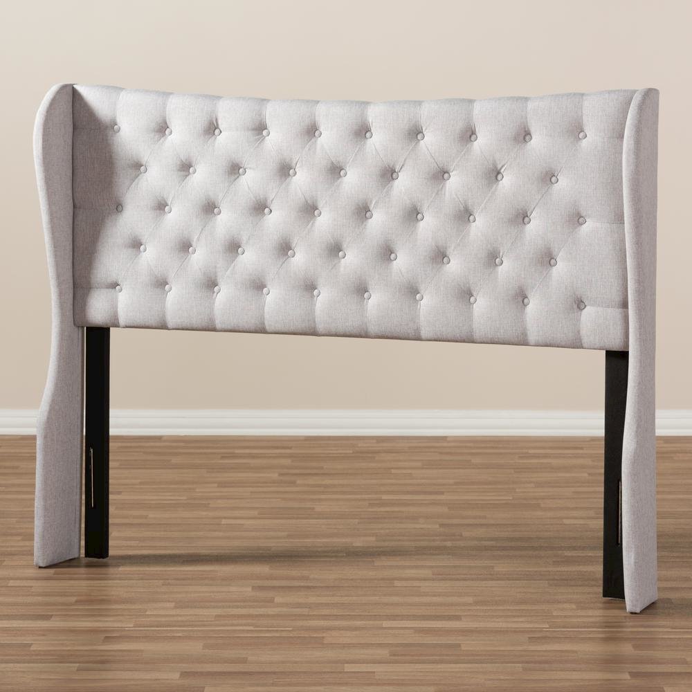 Greyish Beige Fabric Button-Tufted King Size Winged Headboard
