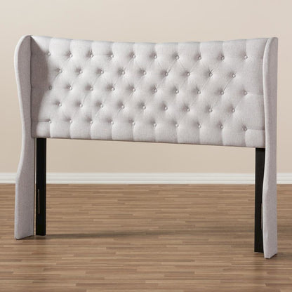 Greyish Beige Fabric Button-Tufted King Size Winged Headboard