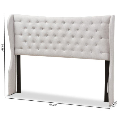 Greyish Beige Fabric Button-Tufted King Size Winged Headboard