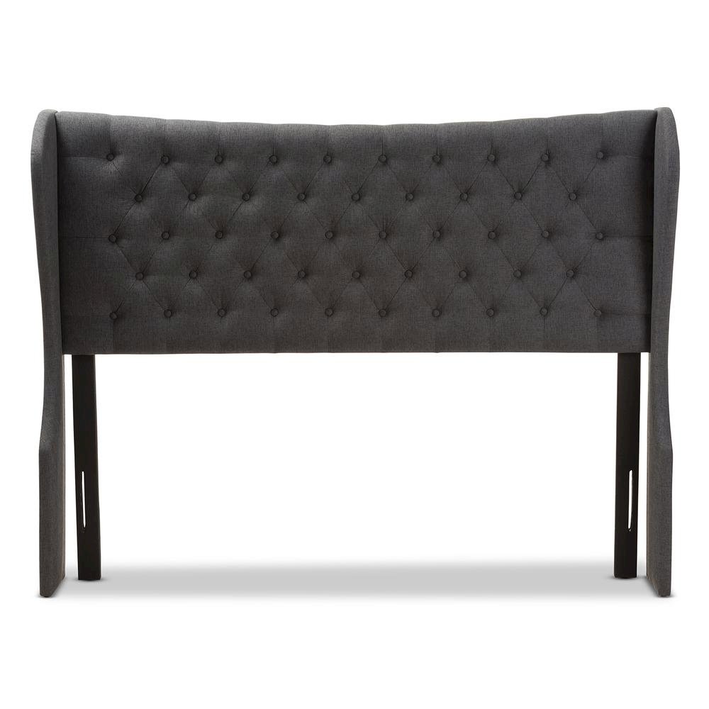 Dark Grey Fabric Button-Tufted Queen Size Winged Headboard