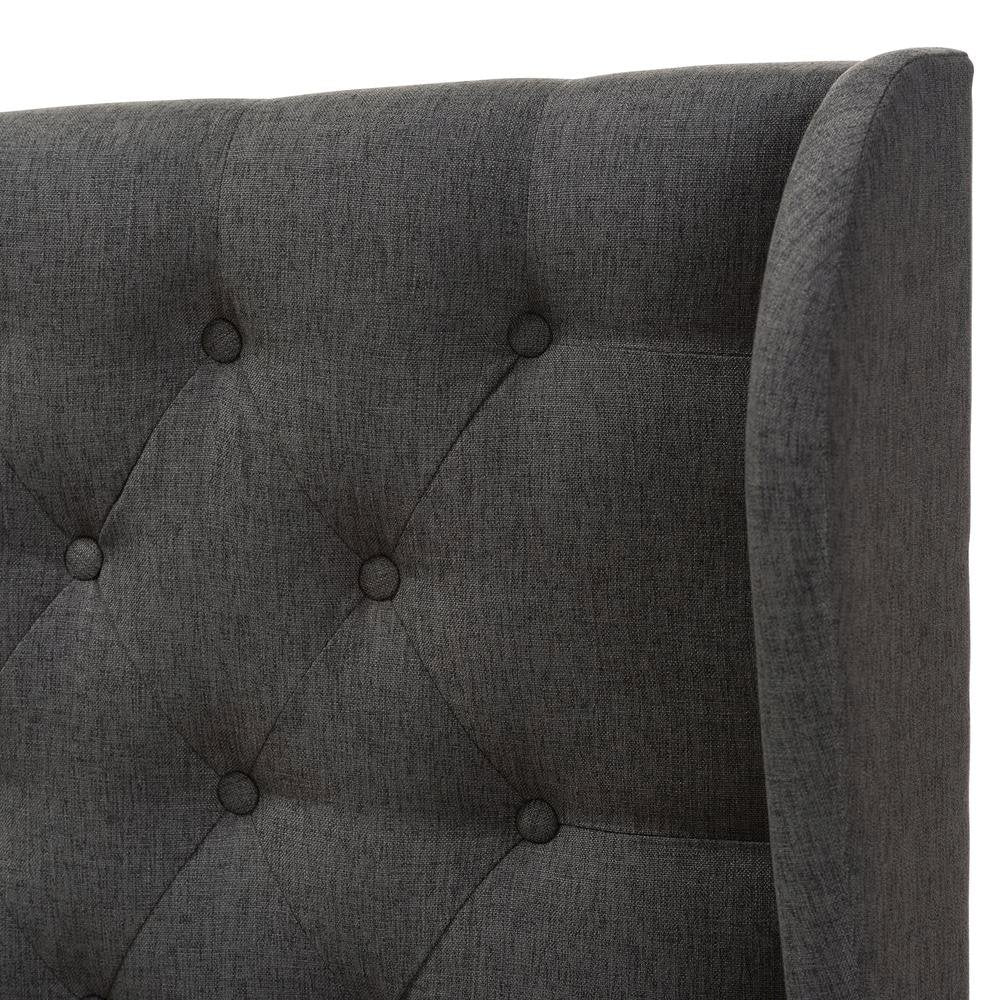 Dark Grey Fabric Button-Tufted Queen Size Winged Headboard